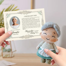將圖片載入圖庫檢視器 Custom Crochet Doll Handmade Dolls from Personalized Photo with Memorial Card Remember Your Loved One
