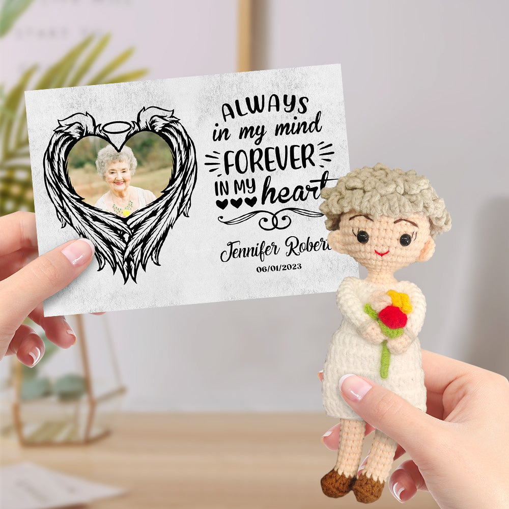 Personalized Crochet Doll Gifts Handmade Mini Look alike Dolls with Custom Memorial Card Always in My Mind