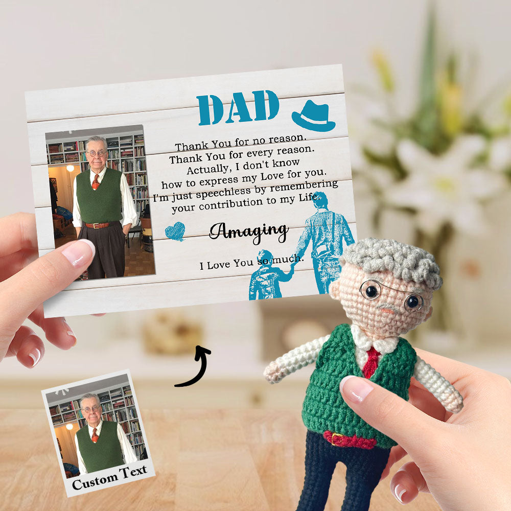 Custom Crochet Doll from Photo Handmade Look alike Dolls Gifts for Dad with Personalized Name Card