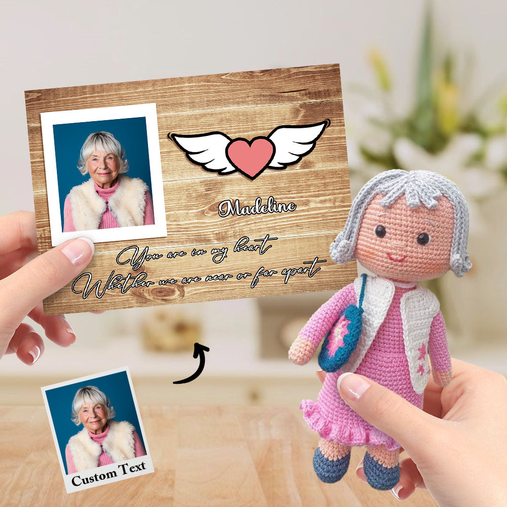 Custom Crochet Doll from Photo Handmade Look alike Dolls with Personalized Name Card Gifts for Grandma