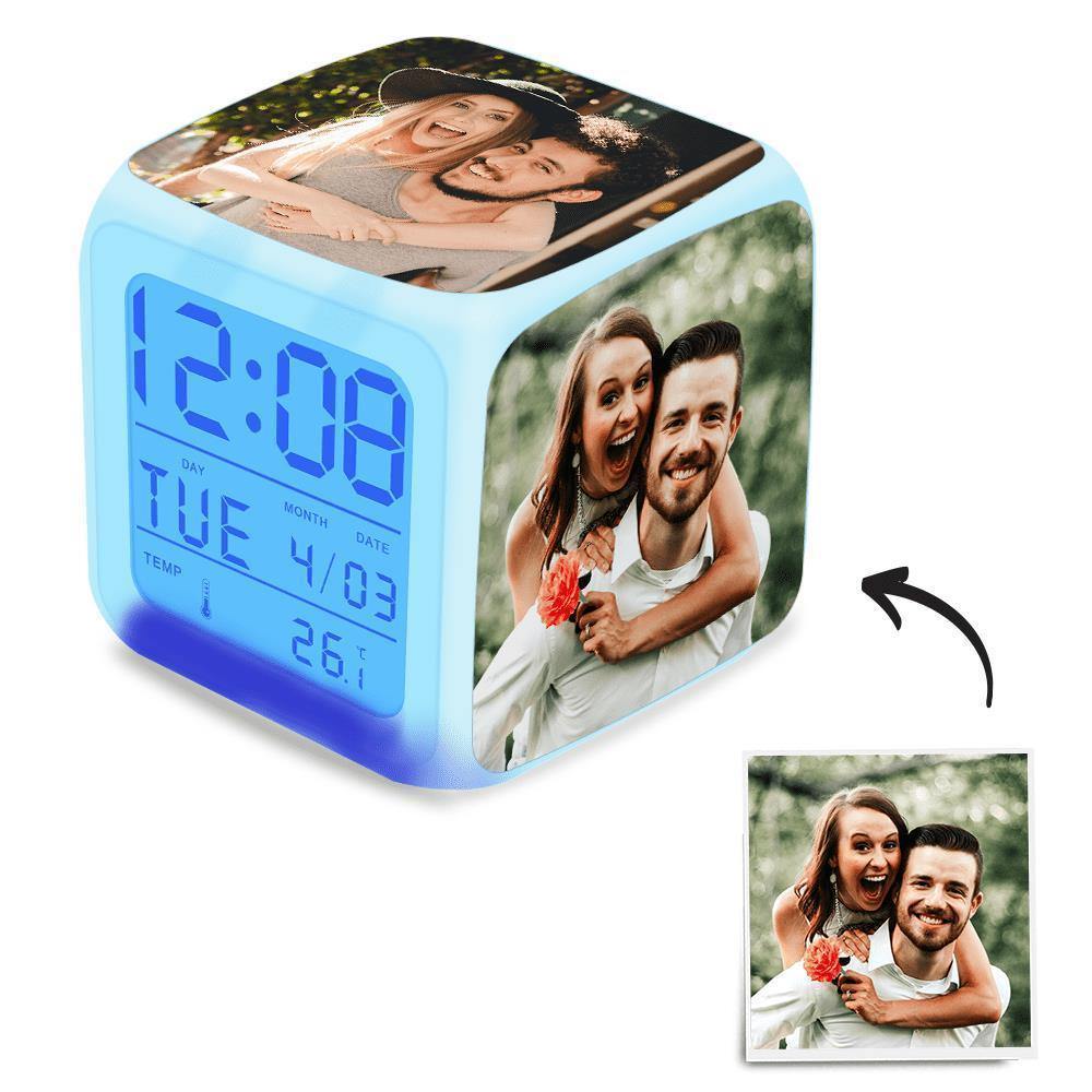 Personalized Alarm Clock Multiphoto Colorful Lights Gifts for Her - photowatch