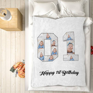 1st birthday gift ideas- Custom Photo Blanket, 1st birthday blanket - soufeelus